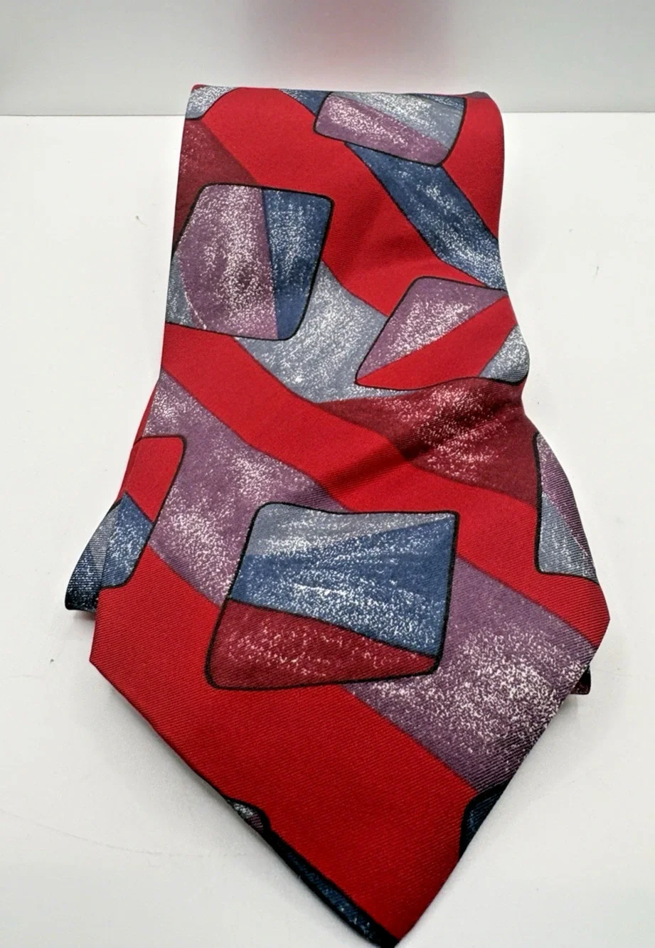 Valentino Cravatte Silk Tie Made Painted in Italy Red Abstract Geometric Vintage